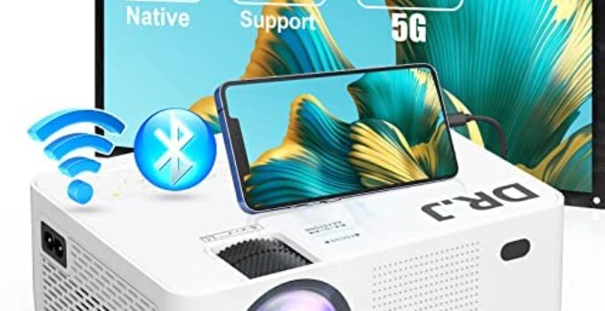 5G WiFi Bluetooth Projector, Full HD Native 1080P Projector 9500Lumens with Wireless Mirroring Screen, Compatible with TV Stick/HDMI/DVD Player/AV for Theater Movies [120″ Projector Screen Included]