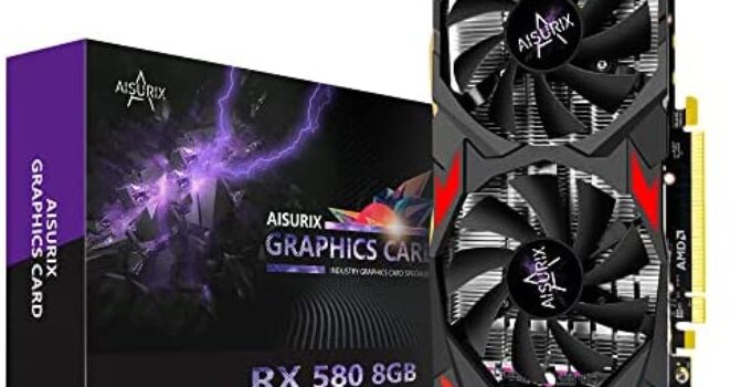 AISURIX Radeon RX 580 Graphic Cards, 2048SP, Real 8GB, GDDR5, 256 Bit, Pc Gaming Radeon Video Card for AMD, 2XDP, HDMI, PCI Express 3.0 with Freeze Fan Stop for Desktop Computer Gaming Gpu
