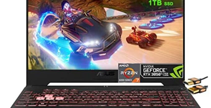 ASUS TUF Gaming A15 Laptop 15.6″ FHD 144Hz (Adaptive-Sync) AMD Ryzen 6000 Series 8-core Ryzen 7 6800H (Beats i7-11370H) 16GB RAM 1TB SSD GeForce RTX3050Ti 4GB RGB Backlit Hi-Res Win11 + HDMI Cable