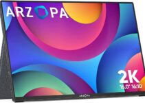 Arzopa 2K Portable Monitor 16" 2560×1600 HDR Display, 500nits 8bit QHD USB-C HDMI Laptop Monitor, 16:10 IPS Eye Care External Second Screen with Smart Cover for Mac PC Phone PS4/5 Xbox Switch