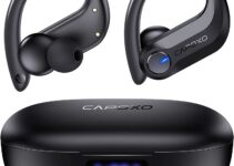 CAPOXO Wireless Earbuds Bluetooth 5.3 Headphones 120Hrs Playtime IPX7 Waterproof Sports Earphones Over-Ear Earhooks Headset with 2600mAh Power Display Wireless Charging Case Mics for Workout Black