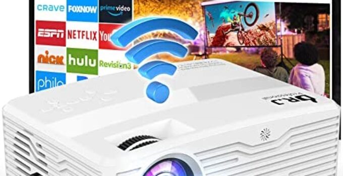 DR.J Professional Native 1080P 5G WiFi Projector, 9500 Lumens 300” Display Outdoor Projector, 350 ANSI, 4K Supported, Home Projector for iOS/Android/TV Stick