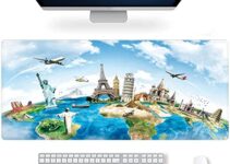 Extended Large Gaming Mouse Pad Around World Monument XXL Size Keyboard Mouse Mat Desk Pad with Non Slip Rubber Base Stitched Edges Office Decor for Women Girls Men ,35.4 x 15.7inch