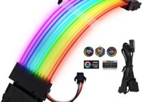 HLTJAN PCCOOLER Power Supply Sleeved Cable, Customization 24 Pin ATX RGB Cable Extension Kit 16AWG, 5V 3Pin Synchronized PSU Cable for RGB Software from All Major Motherboard Cable Management