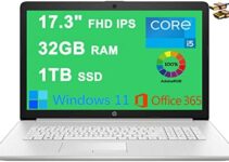 HP 17 Business Laptop 17.3″ FHD IPS (300 nits, 100% sRGB) 11th Gen Intel Quad-Core i5-1135G7 (Beats i7-1065G7) 32GB RAM 1TB SSD Intel Iris Xe Graphics Office365 Win11 Silver + HDMI Cable