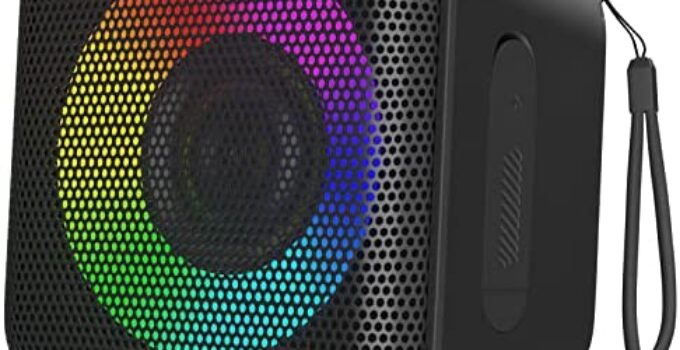 Hadisala IPX7 Waterproof Speaker, Portable Wireless Bluetooth 5.1 Speaker with Lights Show, TWS Stereo Pairing & Built-in Mic SD Card, 24H Playtime Shower Speaker Perfect for Beach Party Outdoor