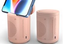 JSAUX Cell Phone Stand with Wireless Bluetooth Speaker, Gifts for Men and Women, Parents and Children, Portable Wireless Speaker with Loud Surround Sound for Party, Home and Outdoor – Pink