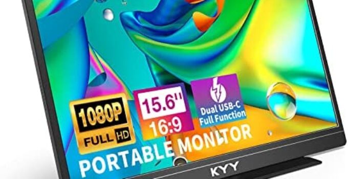 KYY Portable Monitor Latest 15.6” FHD 1080P USB-C HDMI Laptop Monitor w/Smart Cover Bag & Dual Speakers, External HDR Computer Screen, Travel Gaming Monitor for PC MAC Phone Xbox PS4/5 Switch