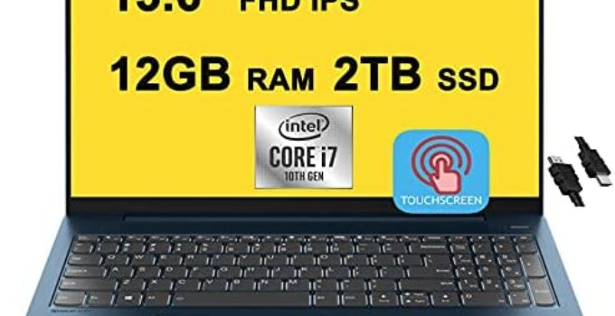 Lenovo IdeaPad 5 Business 15 Laptop 15.6″ FHD IPS Touchscreen 11th Gen Intel 4-Core i7-1165G7 12GB RAM 2TB SSD Fingerprint Backlit Keyboard USB-C Dolby Win10 Blue + HDMI Cable