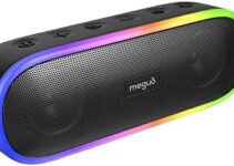 MEGUO Bluetooth Speakers, Wireless Portable Speaker 20W Stereo & Bass+ Sound,IPX7 Waterproof Bluetooth Speaker,24H Playtime for Home Party,Pool,Beach, Hiking, Camping (Black-1)