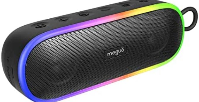 MEGUO Bluetooth Speakers, Wireless Portable Speaker 20W Stereo & Bass+ Sound,IPX7 Waterproof Bluetooth Speaker,24H Playtime for Home Party,Pool,Beach, Hiking, Camping (Black-1)