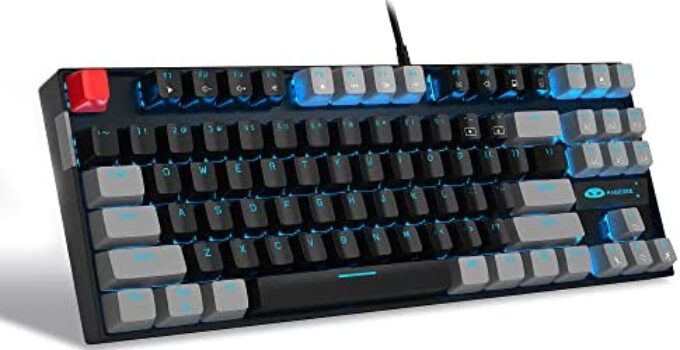 MageGee 75% Mechanical Gaming Keyboard with Red Switch, LED Blue Backlit Keyboard, 87 Keys Compact TKL Wired Computer Keyboard for Windows Laptop PC Gamer – Black/Grey
