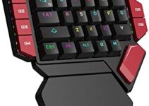 MageGee One Handed Professional Gaming Keyboard, RGB Backlit 35 Keys Mini Wired Mechanical Keyboard with Blue Switch for PC Gamer, Support 6 Macro Keys – Black/Red