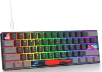 Owpkeenthy Wired 60% Percent Mechanical Gaming Keyboard with Blue Switch Ultra Compact RGB Gaming Keyboard Backlit Keys N-Key Rollover for PC Gamer (Dark/Blue Switch)