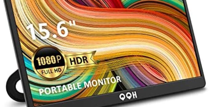 Portable Monitor, QQH 15.6″ Portable Travel Monitor for Laptop 1080P FHD IPS Second Screen, Gaming Monitor, USB C HDMI External Monitor Display for Computer Phone PC MAC PS4 Switch, Foldable Kickstand