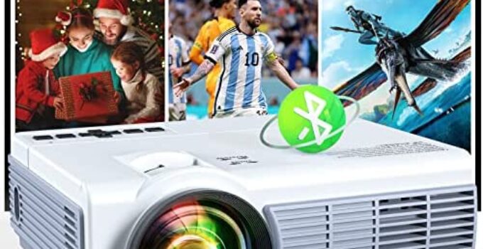 Projector with WiFi and Bluetooth, 2022 Upgraded 5G WiFi Projector Native 1080P HD 4K Supported, FUDONI Outdoor Projector with Screen, Portable Home Projector for HDMI, USB, Laptop, TV Stick, Phone