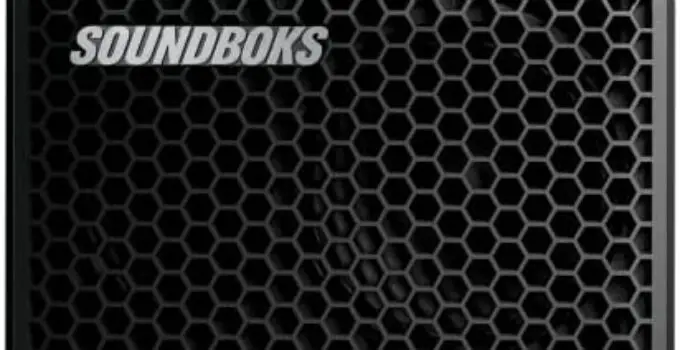 SOUNDBOKS Go – Loud Portable Bluetooth Performance Speaker (121 dB, Small, Wireless, Powerful Bass, 40Hr Runtime, Swappable Battery, Outdoor, Party, Mini Boombox, Subwoofer, Splashproof)