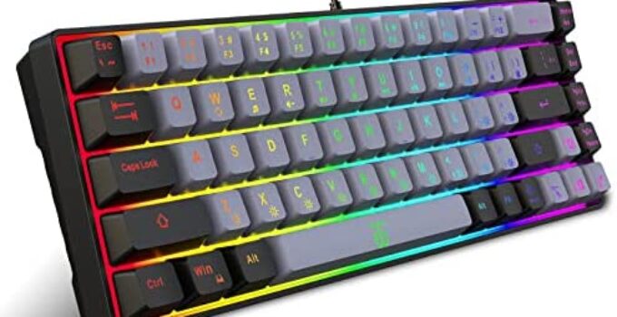 Snpurdiri 60% Gaming Keyboard,RGB Compact Mini Keyboard,Wired Computer Membrane Keyboard for Windows PC Gamers(68 Keys,Grey -Black)