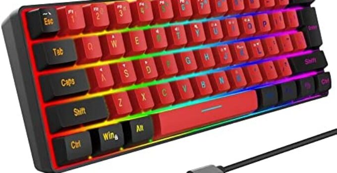 Snpurdiri 60% Wired Gaming Keyboard,True RGB Mini Keyboard, Waterproof Small Compact 61 Keys Keyboard for PC/Mac Gamer, Typist, Travel, Easy to Carry on Business Trip(Black-Red)