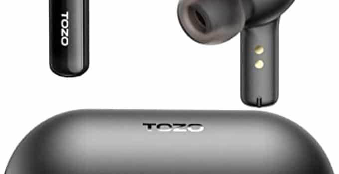 TOZO A2 Mini Wireless Earbuds Bluetooth 5.3 in Ear Light-Weight Headphones Built-in Microphone, IPX5 Waterproof, Immersive Premium Sound Long Distance Connection Headset with Charging Case, Black