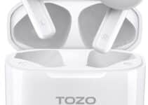 TOZO A3 Wireless Earbuds Bluetooth 5.3 Half in-Ear Lightweight Headsets with Digital Call Noise Reduction,Charging Case with Reset Button Hall Detection,Premium Sound with Long Endurance,White