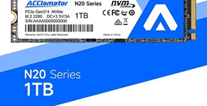 Acclamator NVMe 1TB Read 2500MB/s PCle 3.0×4, M.2 2280, Internal Solid State Drive, Storage for PC, Laptops, Gaming and More, N20