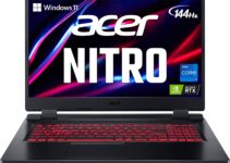 Acer Nitro 5 AN517-55-72R4 Gaming Laptop | Intel Core i7-12700H | NVIDIA GeForce RTX 3050 Ti Laptop GPU | 17.3" FHD 144Hz IPS Display | 16GB DDR4 | 1TB PCIe Gen 4 SSD | Killer Wi-Fi 6 | Red Backlit KB