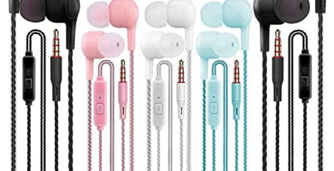 Earphones 5 Pack XINLIANG 3.5mm in-Ear Headphones Wired Earbuds with Microphone for Laptop, Tangle Free Earbuds for Chromebook, Android, Gaming, Mp3, Cheap Earbuds for Kids School Students