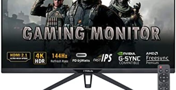 FYHXele Gaming Monitor, 4K Monitor 144Hz 28″ with Remote, UHD IPS Computer Monitor, 65W USB-C, 1ms, VESA Mount, Dual Speaker, Free-sync, DSC, 1xHDMI2.1, 1xHDMI2.0, Inputs 1xDisplayPort1.4, HDR400