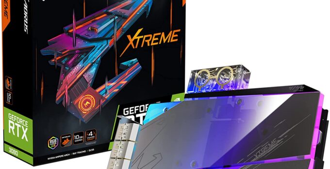 GIGABYTE AORUS GeForce RTX 3080 Xtreme WATERFORCE WB 10G (REV 2.0) Graphics Card, Water Block Cooling System, LHR, 10GB 320-bit GDDR6X, GV-N3080AORUSX WB-10GD REV2.0 Video Card