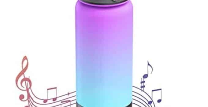 ICEWATER 3-in-1 Bluetooth Speaker+Dancing Lights+Smart Water Bottle, Portable Wireless Speaker, Glows to Remind You to Keep Hydrated, 20 oz, Auto Straw Lid, Leak-Proof (Black)