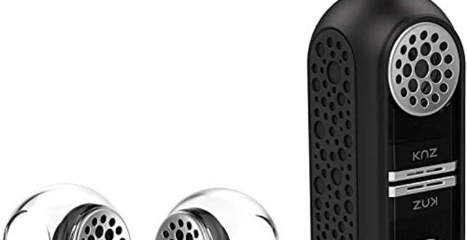 KNZ GoDuo Portable Bluetooth Speakers with Magnetic Connectable Base, L/R True Stereo Sound and Bass, Water and Shock Resistant, 18 hr playtime, Built-in Mic, Protective Carrying Case Included (Black)
