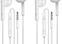 Kamon 2 Pack Earbuds Wired in Ear Headphones with Mic. K7 Wired Earphones in-Ear Headphones HiFi Stereo, Deep Bass Ear Buds 3.5mm Jack Plug for iPhone, Samsung, Android, MP3, MP4, Tablets