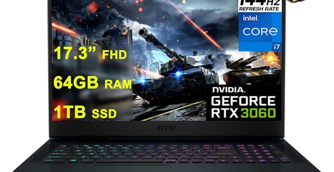MSI GE76 Raider Gaming Laptop 17.3” FHD IPS 144Hz 11th Gen Intel 8-Core i7-11800H 64GB RAM 1TB SSD GeForce RTX 3060 6GB Backlit Thunderbolt USB-C MiniDP 2.5Gb Ethernet Win10 + HDMI Cable