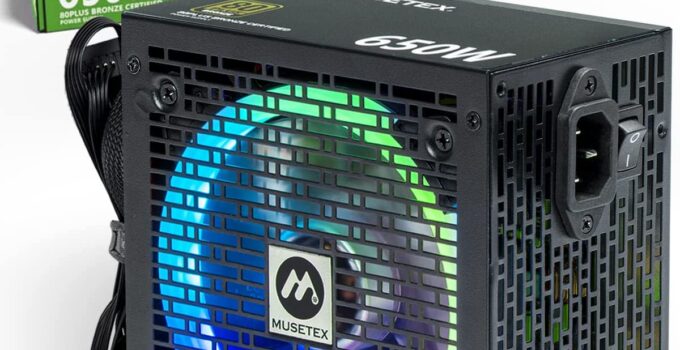 MUSETEX Power Supply, 650W RGB PC PSU,80+ Bronze Certificated Non Modular ATX Power Supply, Multi Connectors, 120mm Ultra Quiet Cooling Fan, Computer Power Supply, Black(MU650)