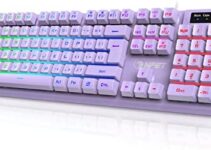 NPET K10 Wired Gaming Keyboard, RGB Backlit, Spill-Resistant Design, Multimedia Keys, Quiet Silent USB Membrane Keyboard for Desktop, Computer, PC (Purple)
