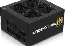 Uneec 850 Watt Power Supply 80 Plus Gold Fully Modular PC ATX Computer PSU 850W with UL CE Quality Standards, Quiet Cooling Fan, Supports Gaming STI Crossfire Game, Dual CPU, Active PFC Auto Adapter
