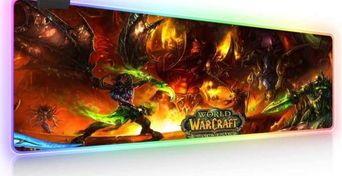 World of Warcraft RGB Soft Gaming Mouse Pad Large Oversized Glowing Led Extended Mousepad Non-Slip Rubber Base Computer Keyboard Pad Mat 31.5X 11.8in