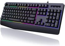 yesbeaut Gaming Keyboard, 7-Color Rainbow LED Backlit, 104 Keys Quiet Light Up Keyboard, Wrist Rest, Multimedia Keys, Whisper Silent, Anti-ghosting Keys, Waterproof USB Wired Keyboard for PC Mac Xbox