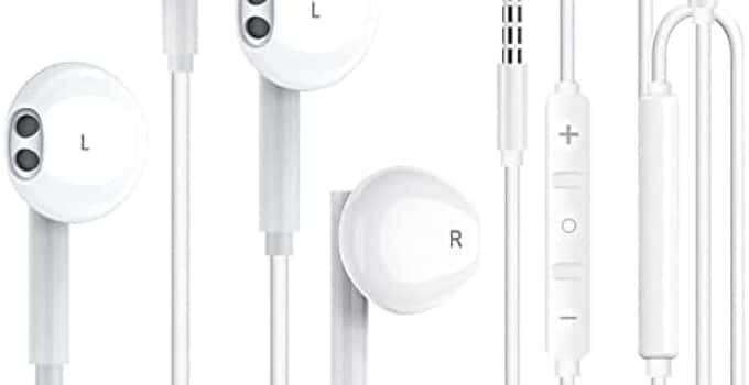 2 Pack 3.5mm Wired Headphone Plug, in-Ear Earphones, Earbuds Noise Isolating with Built-in Microphone & Volume Control Compatible with iPhone 6s 6 Plus 5s 5 iPad iPod MP3 MP4 Samsung Android Laptop