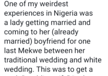 Tech entrepreneur, Victor Asemota narrates how a Nigerian bride-to-be visited her married boyfriend for one last âmekweâ before her wedding
