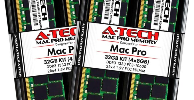 A-Tech 32GB Kit (4x8GB) ECC RDIMM Memory for Mac Pro Mid 2010 & Mid 2012 (MacPro5,1) | DDR3 1333MHz ECC Registered DIMM PC3-10600 Dual Rank 2Rx4 1.5V 240 Pin RAM Upgrade