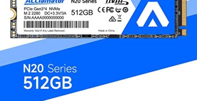 Acclamator 512GB SSD NVMe PCIe M.2 2280 Internal SSD, High Performance Solid State Drive Read Up to 2200MB/s N20