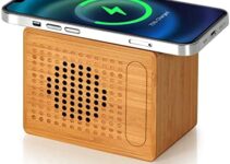 Bluetooth Speaker with Wireless Charger, 10W Fast Wireless Charging, 12-Hour Playtime, Handmade bamboo speakers, Small and portable, HD Sound and Bass for iPhone ipad Android Smart Devices and More