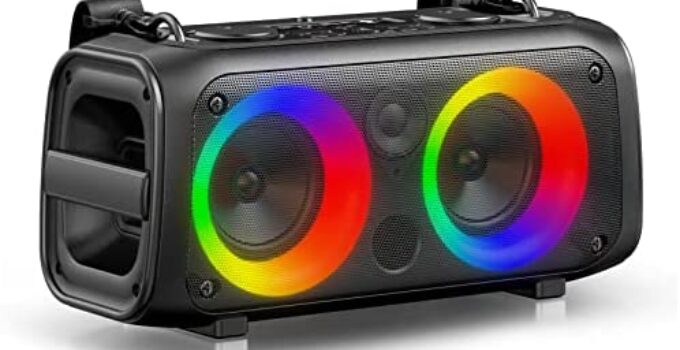 HBYGE 60W Bluetooth Speakers, Portable Speaker 100ft Wireless with Colorful Lights, Subwoofer, Microphone, Remote, FM Radio, TWS, USB. Bluetooth 5.0 Party Speaker for Home