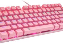 HUO JI Gaming Keyboard Programmable RGB Backlight 81 Keys Compact Keyboard 60% Keyboard for Windows Tablet, Laptop, Desktop (Brown Switch, Pink)