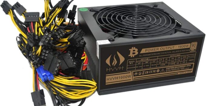 HVVH 20+4 Pin Silent Noise Reduction Miner/PC GPU ATX 1600W Power Supply 87 Plus Gold Designed for US Voltage 110V 1600w Mining ETH PSU Max Support 8 Graphics with 1.5m US Plug Adapter Cable