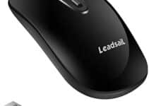 LeadsaiL Wireless Computer Mouse, 2.4G Portable Slim USB Mouse, Silent Click Cordless Mouse with One AA Battery 3 Adjustable Levels, 4 Buttons Laptop Mouse for Windows Mac PC Notebook (Light Black)