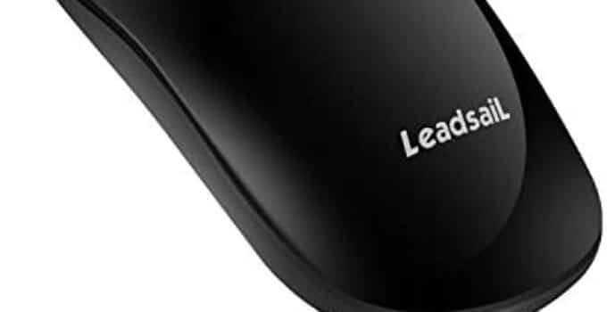 LeadsaiL Wireless Computer Mouse, 2.4G Portable Slim USB Mouse, Silent Click Cordless Mouse with One AA Battery 3 Adjustable Levels, 4 Buttons Laptop Mouse for Windows Mac PC Notebook (Light Black)