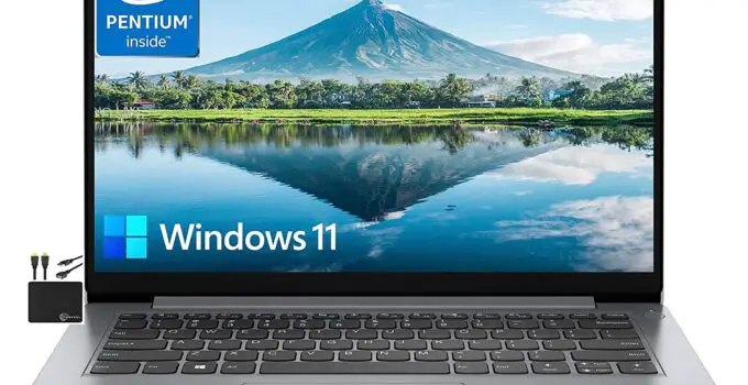 Lenovo IdeaPad 2023 Newest 14" HD Laptop Computer for Business, Quad Core Intel Pentium N5030 (Upto 3.1GHz), 4GB RAM, 128GB eMMC,WiFi, Webcam, 10+ Hours Battery, Microsoft 365, Win 11S+MarxsolCables